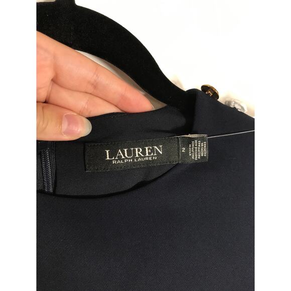 New Ralph Lauren Kusmae Two-Tone Button Trim Crepe Shift Dress Navy Red 2 - Picture 3 of 15